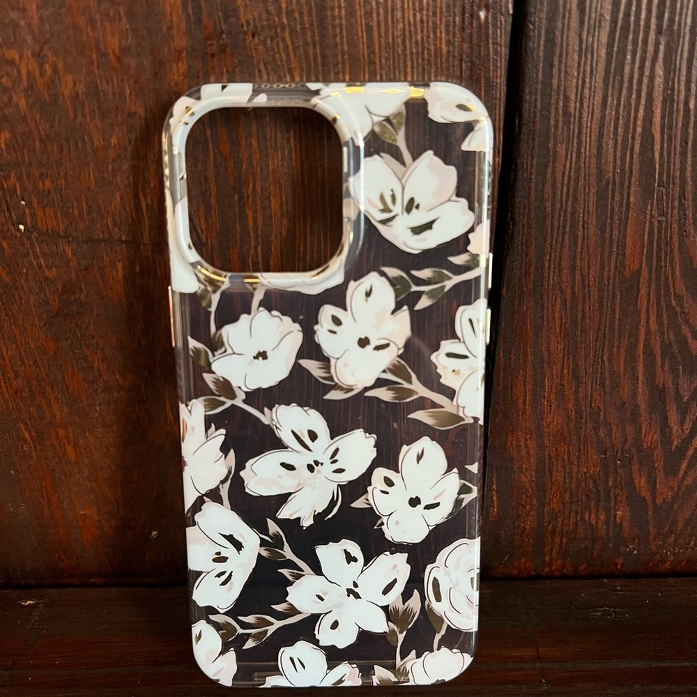 iPhone 14 Pro Max Floral Pink Gold and White Phone Case